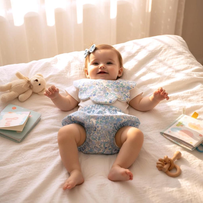 Liberty London Handmade Cotton Nappy Cover Bloomer, Drooled Scalloped Bib, Personalised Floral Children Clothing