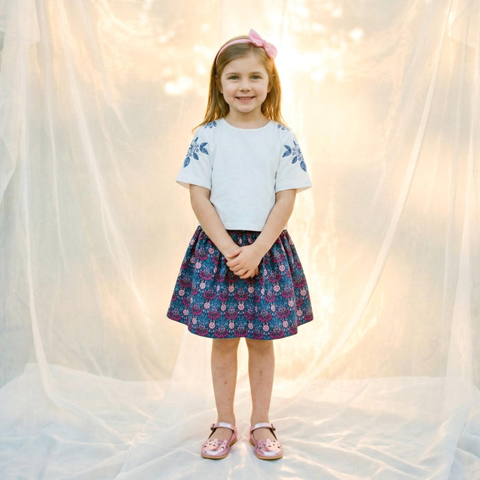 Liberty London Handmade Floral-Print Skirt, Botanical Sustainable Children Clothing, Eco-friendly Cotton Lawn Knee-length Skirt