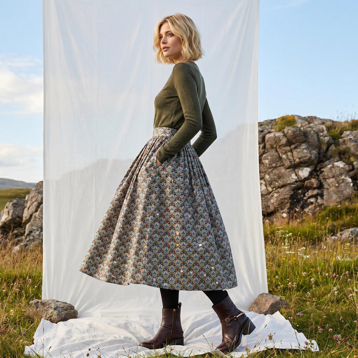 Liberty London Handmade Skirt, Luxury A-line Panel Skirt, Personalised Sustainable Clothing, Botanical Customised Womenswear
