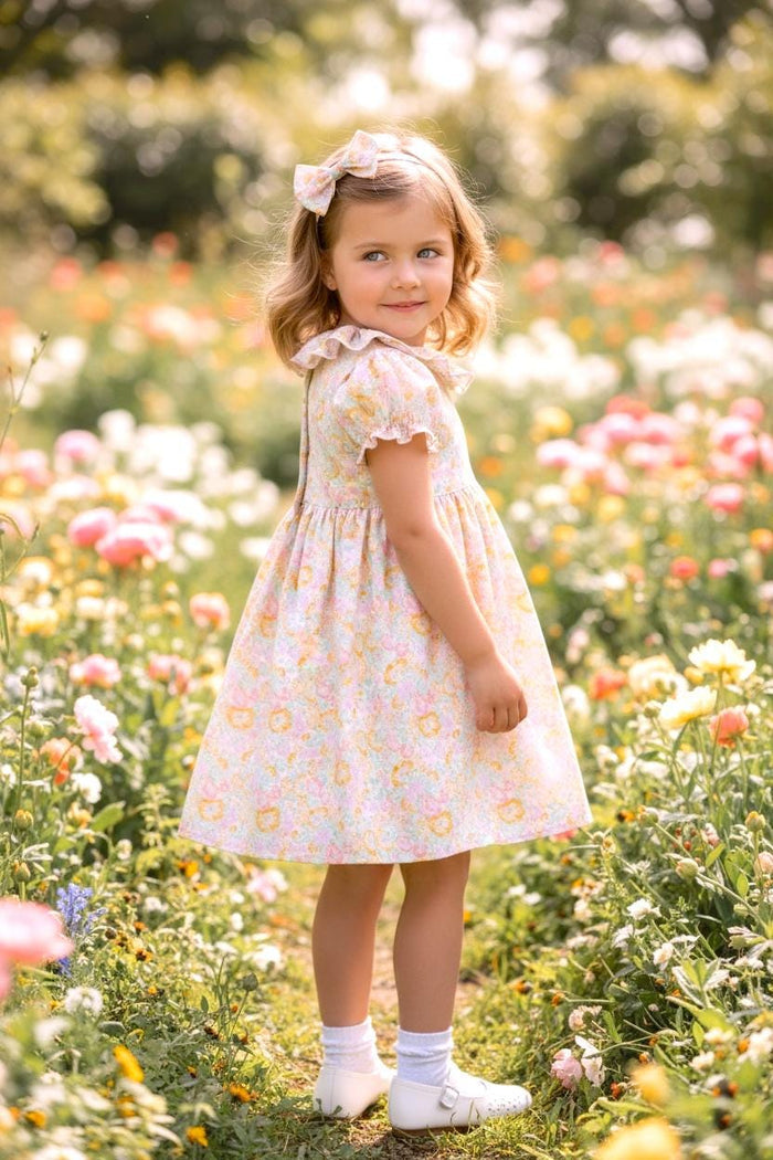 Liberty London Handmade Special Occasion Dress, Short-sleeved Collared Gown, Sustainable Handmade Eco-friendly Children Clothing