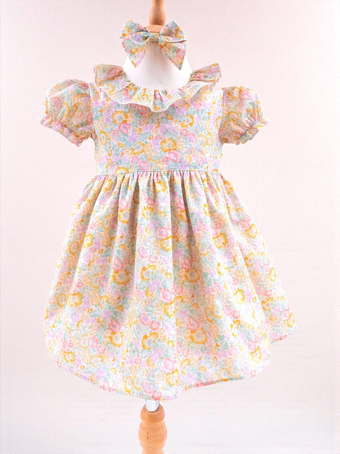 Liberty London Handmade Special Occasion Dress, Short-sleeved Collared Gown, Sustainable Handmade Eco-friendly Children Clothing