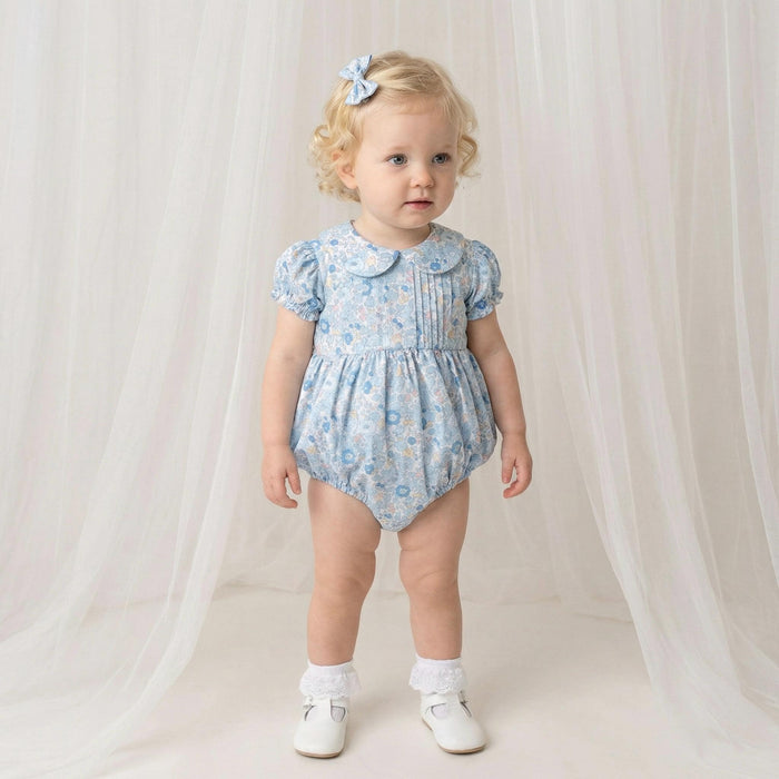 Liberty London Heirloom Children-wear, Peter-Pan Collared Short-Sleeved Ditsy Bubble Romper, Handmade Sustainable Luxury Clothing