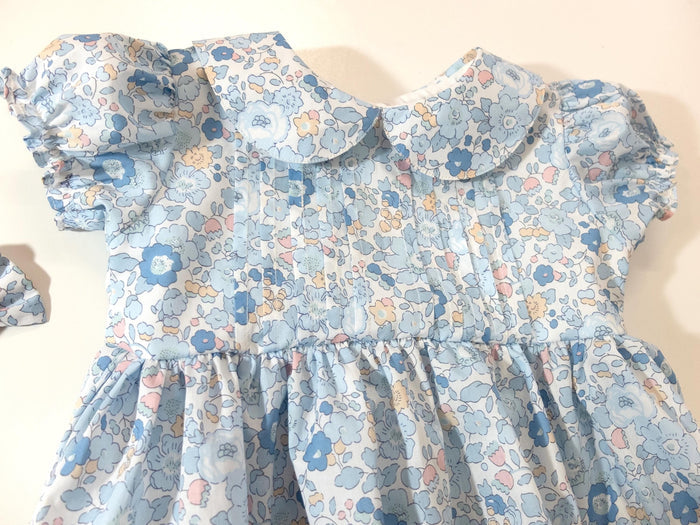 Liberty London Heirloom Children-wear, Peter-Pan Collared Short-Sleeved Ditsy Bubble Romper, Handmade Sustainable Luxury Clothing
