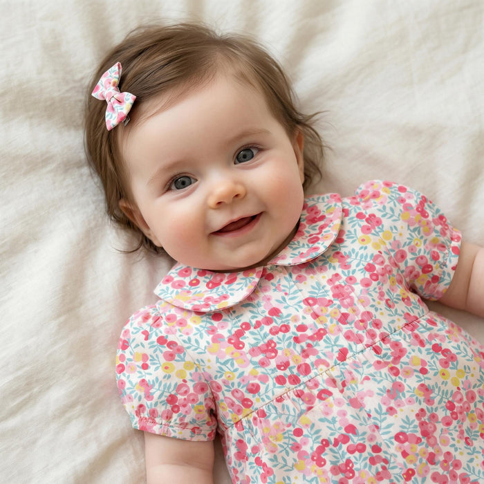 Liberty London Heirloom Children-wear, Peter-Pan Collared Short-Sleeved Ditsy Bubble Romper, Handmade Sustainable Luxury Clothing