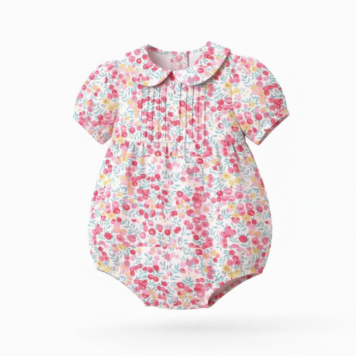 Liberty London Heirloom Children-wear, Peter-Pan Collared Short-Sleeved Ditsy Bubble Romper, Handmade Sustainable Luxury Clothing