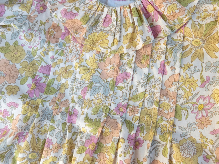 Liberty London Heirloom Children-wear, Pierrot Ruffle Collared Short-Sleeved Bubble Romper, Handmade Sustainable Ethical Clothing