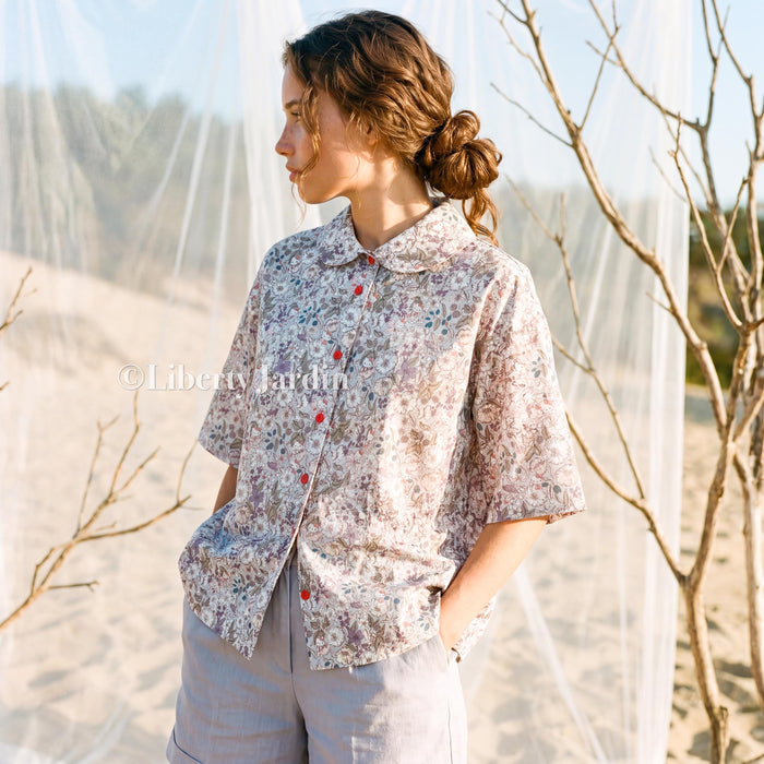 Liberty London Kimono Blouse, Peter Pan Collar Shirt, Handmade Ethical Clothing, Button Up Half Sleeves Top, Personalised Customised Outfit
