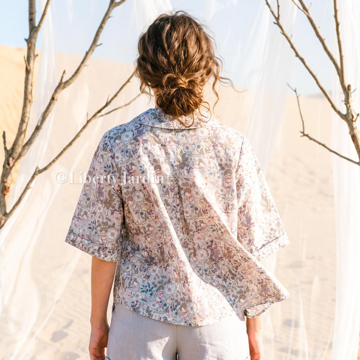 Liberty London Kimono Blouse, Peter Pan Collar Shirt, Handmade Ethical Clothing, Button Up Half Sleeves Top, Personalised Customised Outfit