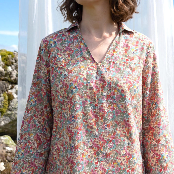 Liberty London Kimono Pop-Up Shirt, Long-sleeved Collared Top, Personalised Sustainable Clothing, Botanical Cotton Womenswear