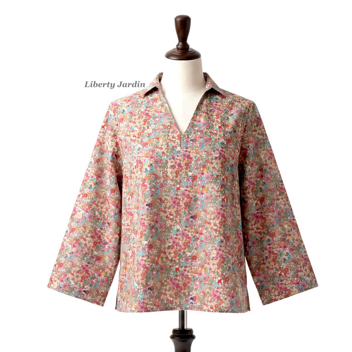 Liberty London Kimono Pop-Up Shirt, Long-sleeved Collared Top, Personalised Sustainable Clothing, Botanical Cotton Womenswear
