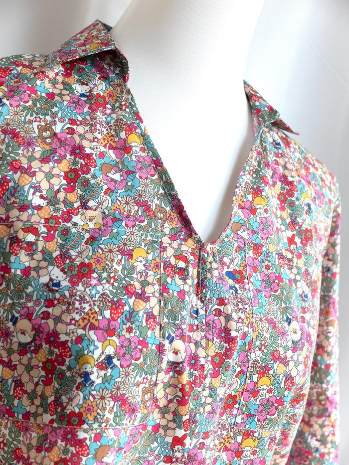 Liberty London Kimono Pop-Up Shirt, Long-sleeved Collared Top, Personalised Sustainable Clothing, Botanical Cotton Womenswear