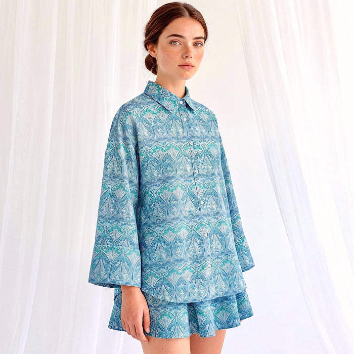Liberty London Kimono Shirt, Bracelet Sleeves Button-up Chemise, Handmade Personalised Blouse, Botanical Sustainable Clothing