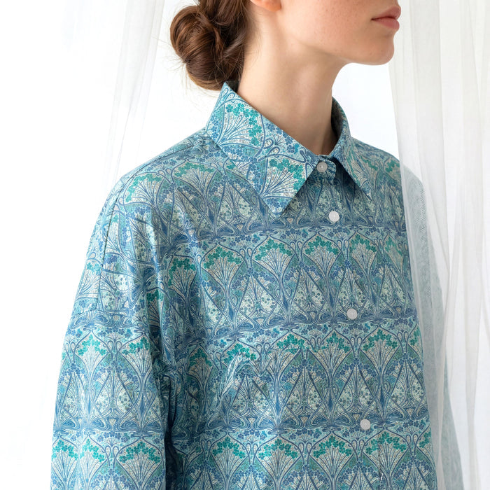 Liberty London Kimono Shirt, Bracelet Sleeves Button-up Chemise, Handmade Personalised Blouse, Botanical Sustainable Clothing