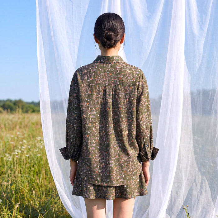 Liberty London Kimono Shirt, Bracelet Sleeves Button-up Chemise, Handmade Personalised Blouse, Botanical Sustainable Clothing