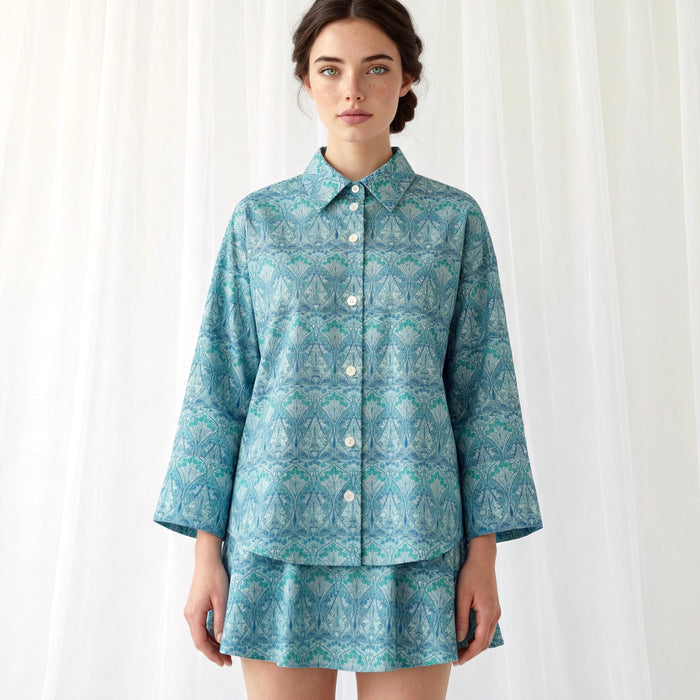 Liberty London Kimono Shirt, Bracelet Sleeves Button-up Chemise, Handmade Personalised Blouse, Botanical Sustainable Clothing