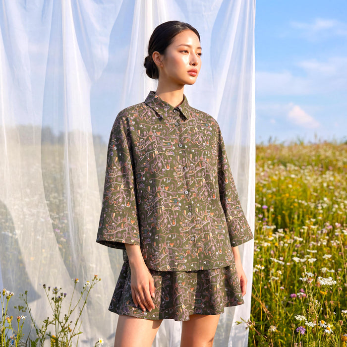 Liberty London Kimono Shirt, Bracelet Sleeves Button-up Chemise, Handmade Personalised Blouse, Botanical Sustainable Clothing