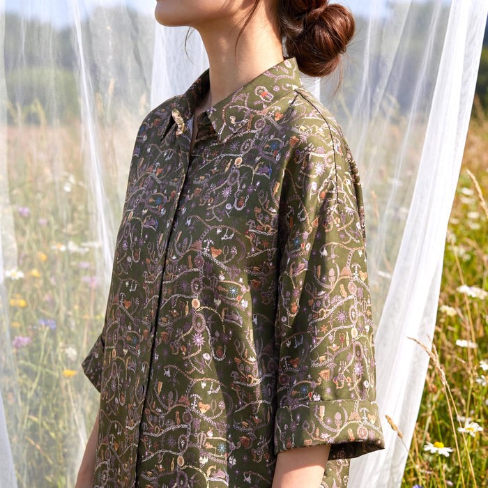 Liberty London Kimono Shirt, Bracelet Sleeves Button-up Chemise, Handmade Personalised Blouse, Botanical Sustainable Clothing
