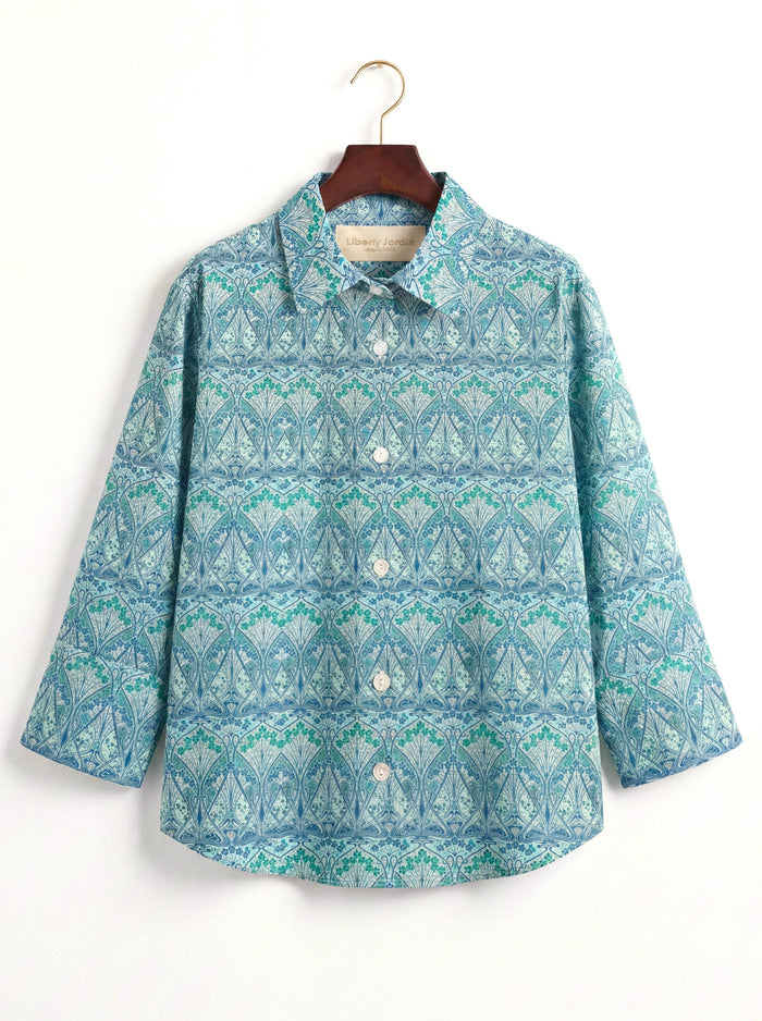 Liberty London Kimono Shirt, Bracelet Sleeves Button-up Chemise, Handmade Personalised Blouse, Botanical Sustainable Clothing