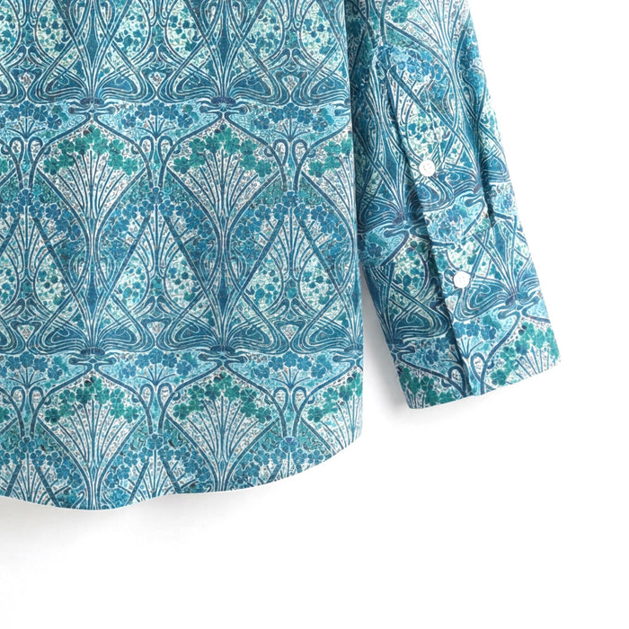 Liberty London Kimono Shirt, Bracelet Sleeves Button-up Chemise, Handmade Personalised Blouse, Botanical Sustainable Clothing