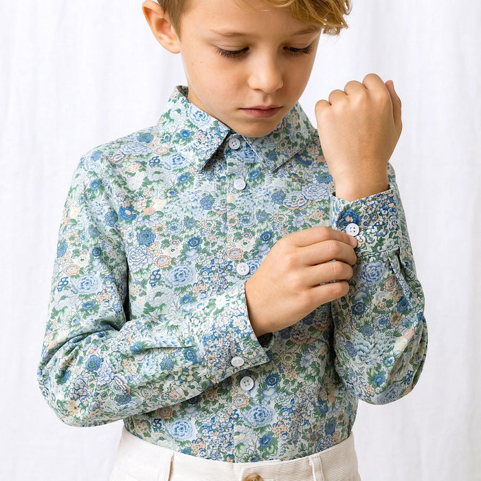 Liberty London Long-sleeved Button-up Chemise, Floral Print Cotton Shirt, Handmade Sustainable Clothing, Tailoring Top
