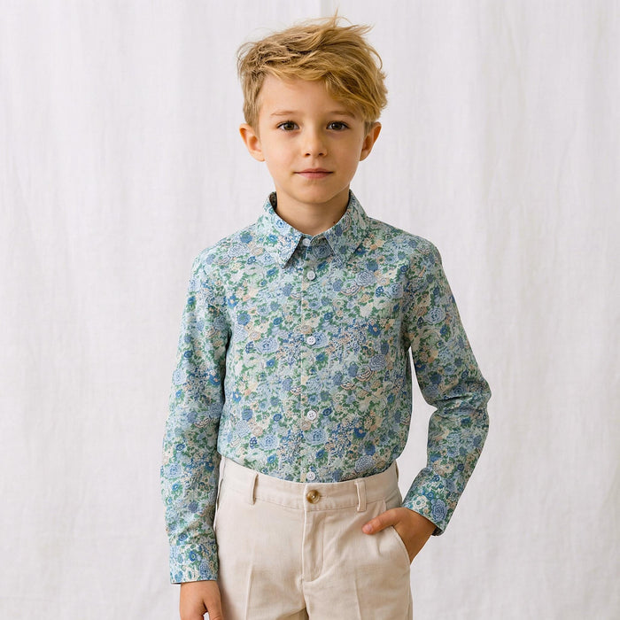 Liberty London Long-sleeved Button-up Chemise, Floral Print Cotton Shirt, Handmade Sustainable Clothing, Tailoring Top