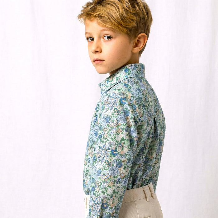Liberty London Long-sleeved Button-up Chemise, Floral Print Cotton Shirt, Handmade Sustainable Clothing, Tailoring Top