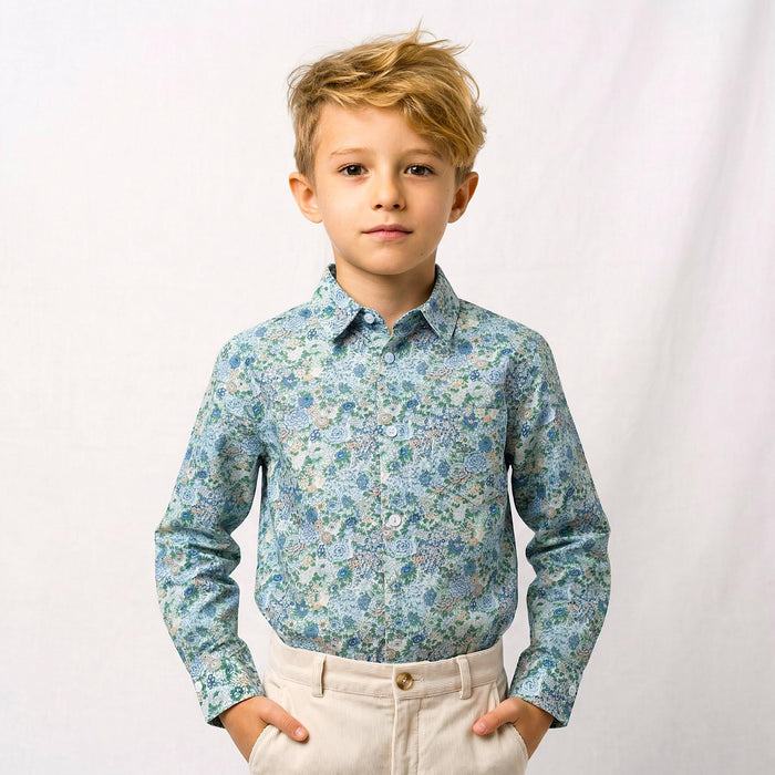 Liberty London Long-sleeved Button-up Chemise, Floral Print Cotton Shirt, Handmade Sustainable Clothing, Tailoring Top