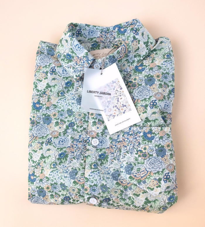 Liberty London Long-sleeved Button-up Chemise, Floral Print Cotton Shirt, Handmade Sustainable Clothing, Tailoring Top