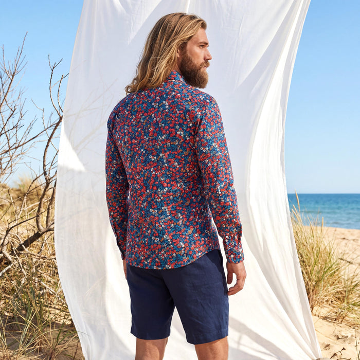 Liberty London Long-sleeved Button-up Shirt, Personalised Menswear, Tailoring Chemise, Sustainable Cotton Clothing, Botanical Design