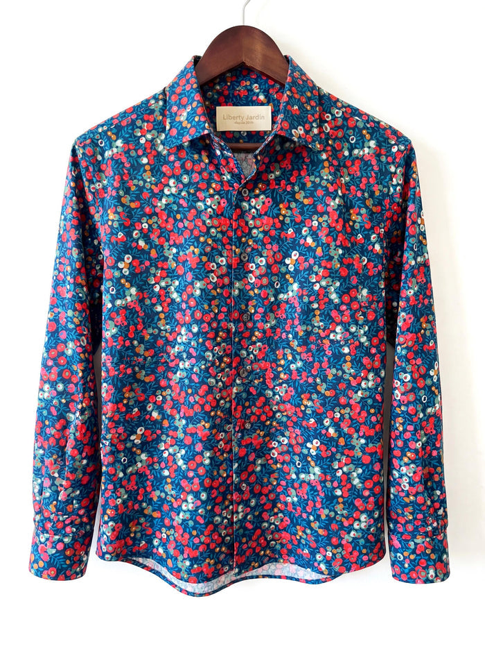 Liberty London Long-sleeved Button-up Shirt, Personalised Menswear, Tailoring Chemise, Sustainable Cotton Clothing, Botanical Design