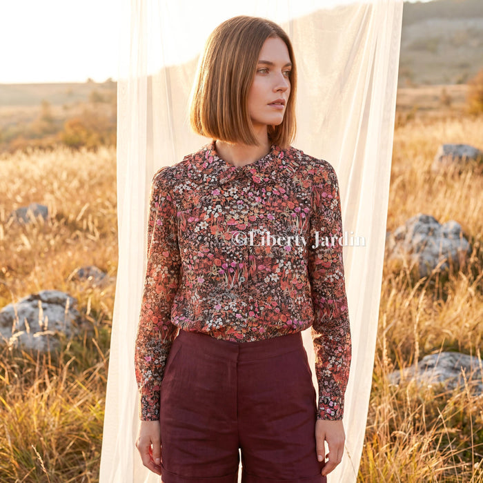 Liberty London Long Sleeves Blouse, Handmade Botanical Button-Up Chemise, Sustainable Clothing, Tailoring Personalised Womenswear