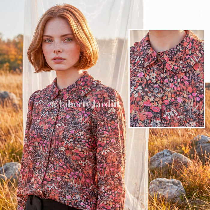 Liberty London Long Sleeves Blouse, Handmade Botanical Button-Up Chemise, Sustainable Clothing, Tailoring Personalised Womenswear