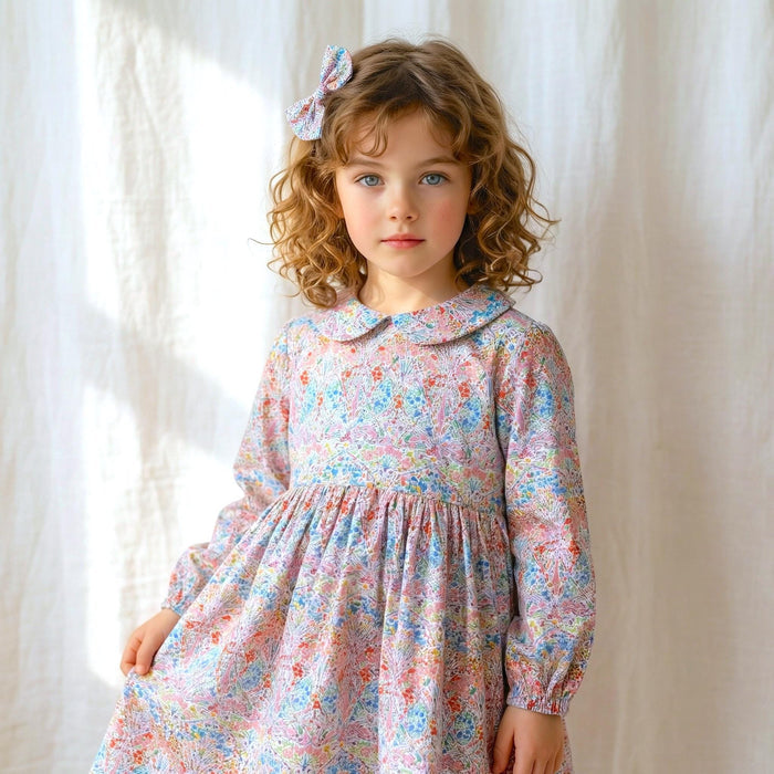 Liberty London Long Sleeves Handmade Peter Pan Collared Dress, Handmade Children-wear, Sustainable Personalised Clothing