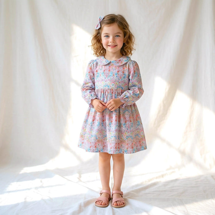 Liberty London Long Sleeves Handmade Peter Pan Collared Dress, Handmade Children-wear, Sustainable Personalised Clothing