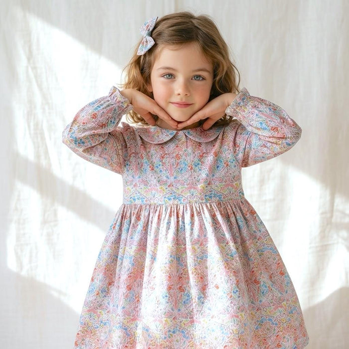 Liberty London Long Sleeves Handmade Peter Pan Collared Dress, Handmade Children-wear, Sustainable Personalised Clothing