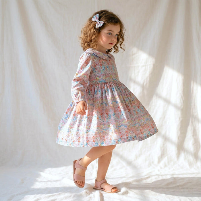 Liberty London Long Sleeves Handmade Peter Pan Collared Dress, Handmade Children-wear, Sustainable Personalised Clothing