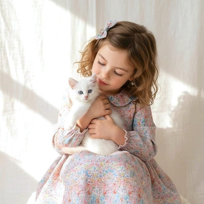 Liberty London Long Sleeves Handmade Peter Pan Collared Dress, Handmade Children-wear, Sustainable Personalised Clothing