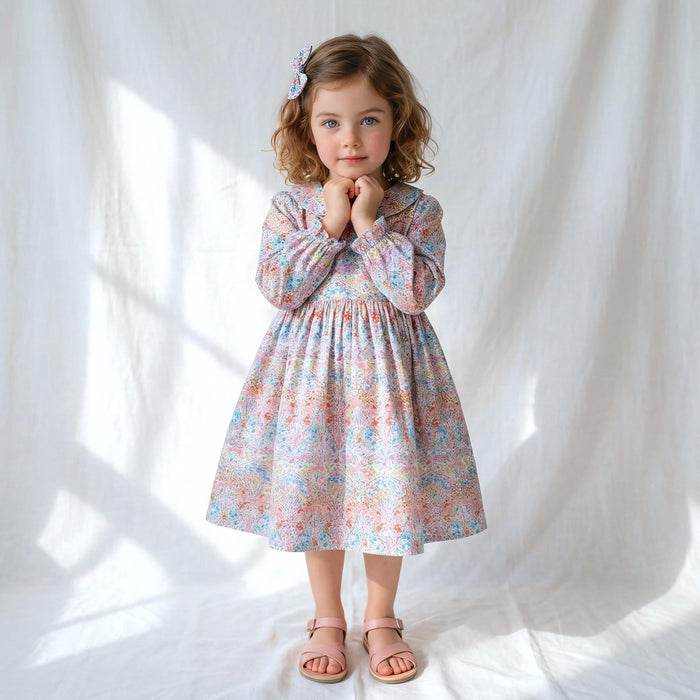 Liberty London Long Sleeves Handmade Peter Pan Collared Dress, Handmade Children-wear, Sustainable Personalised Clothing