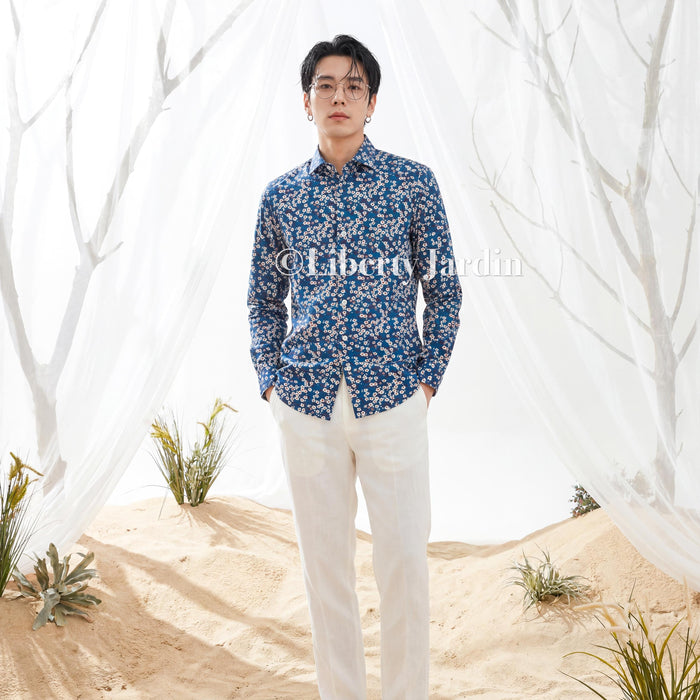 Liberty London Long Sleeves Men Shirt, Handmade Botanical Chemise, Personalised Tailoring Clothing, Classic Minimalist Button Up Dress Top