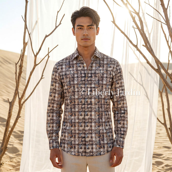 Liberty London Long Sleeves Men Shirt, Handmade Botanical Chemise, Personalised Tailoring Clothing, Classic Minimalist Button Up Dress Top