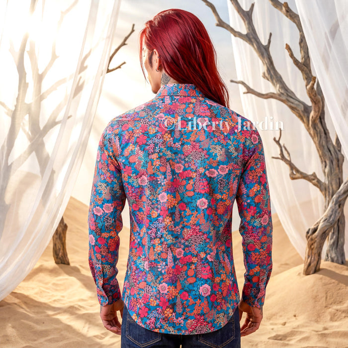 Liberty London Long Sleeves Men Shirt, Handmade Botanical Chemise, Personalised Tailoring Clothing, Classic Minimalist Button Up Dress Top