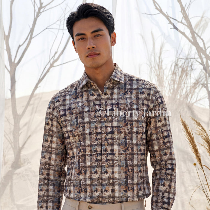 Liberty London Long Sleeves Men Shirt, Handmade Botanical Chemise, Personalised Tailoring Clothing, Classic Minimalist Button Up Dress Top