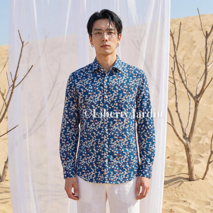 Liberty London Long Sleeves Men Shirt, Handmade Botanical Chemise, Personalised Tailoring Clothing, Classic Minimalist Button Up Dress Top