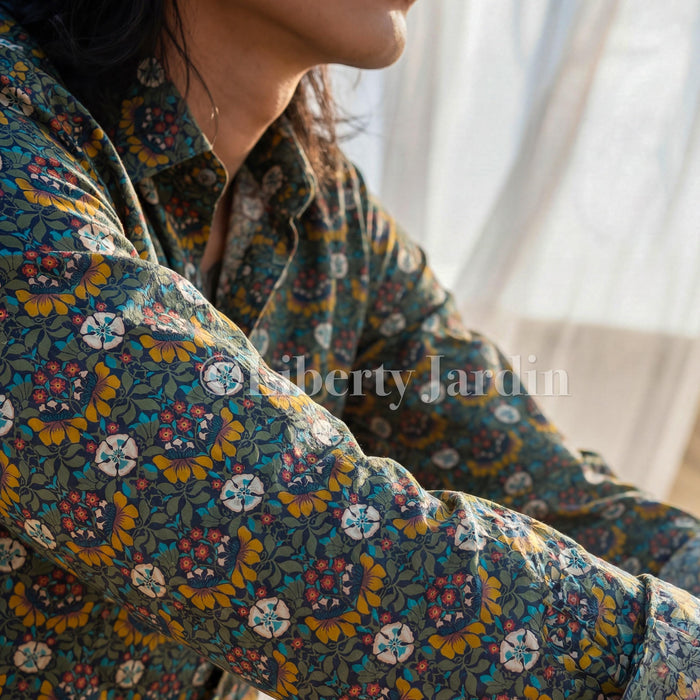Liberty London Long Sleeves Men Shirt, Handmade Botanical Chemise, Personalised Tailoring Clothing, Classic Minimalist Button Up Dress Top
