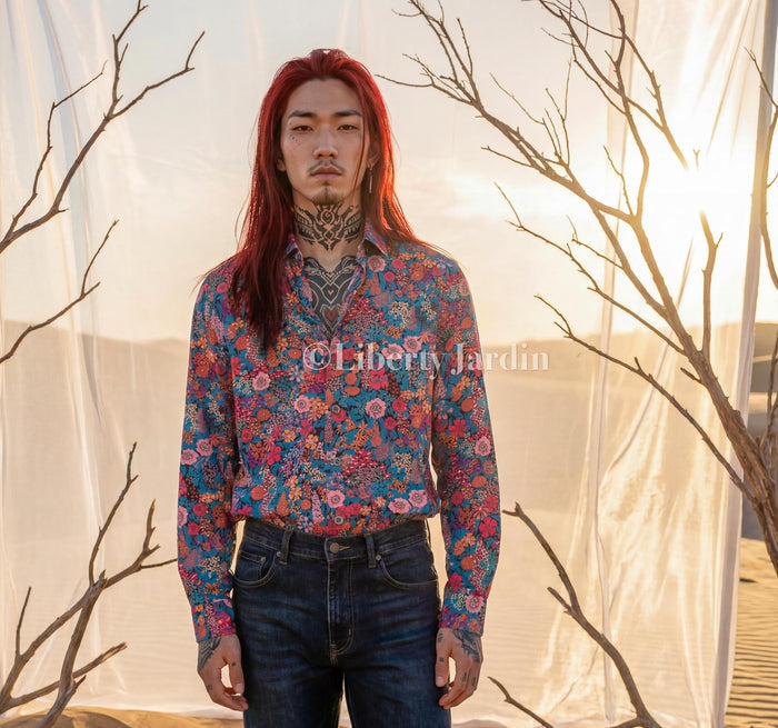 Liberty London Long Sleeves Men Shirt, Handmade Botanical Chemise, Personalised Tailoring Clothing, Classic Minimalist Button Up Dress Top