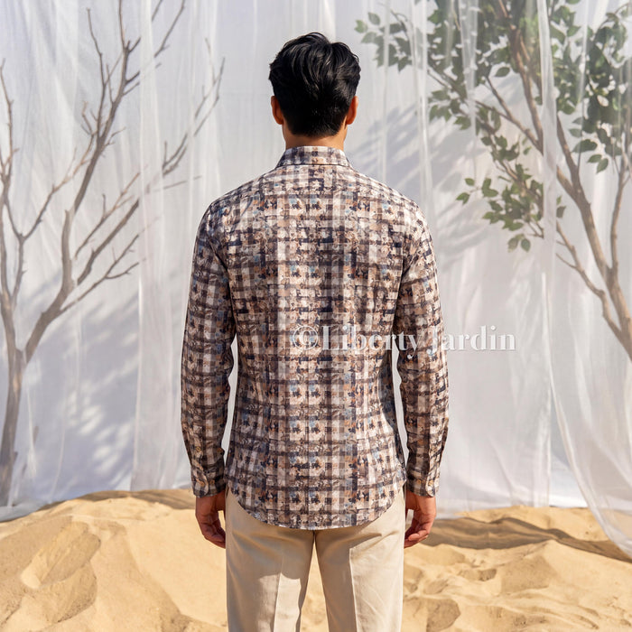 Liberty London Long Sleeves Men Shirt, Handmade Botanical Chemise, Personalised Tailoring Clothing, Classic Minimalist Button Up Dress Top