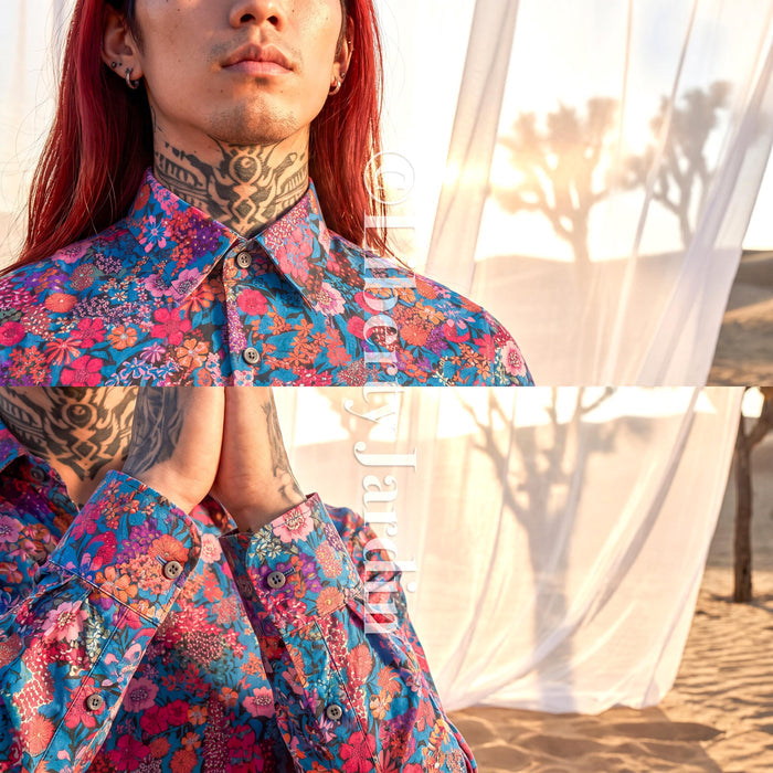 Liberty London Long Sleeves Men Shirt, Handmade Botanical Chemise, Personalised Tailoring Clothing, Classic Minimalist Button Up Dress Top