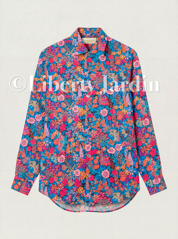 Liberty London Long Sleeves Men Shirt, Handmade Botanical Chemise, Personalised Tailoring Clothing, Classic Minimalist Button Up Dress Top