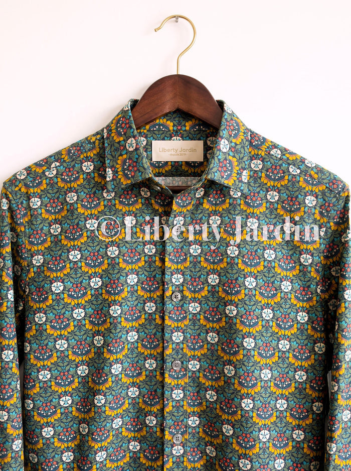 Liberty London Long Sleeves Men Shirt, Handmade Botanical Chemise, Personalised Tailoring Clothing, Classic Minimalist Button Up Dress Top