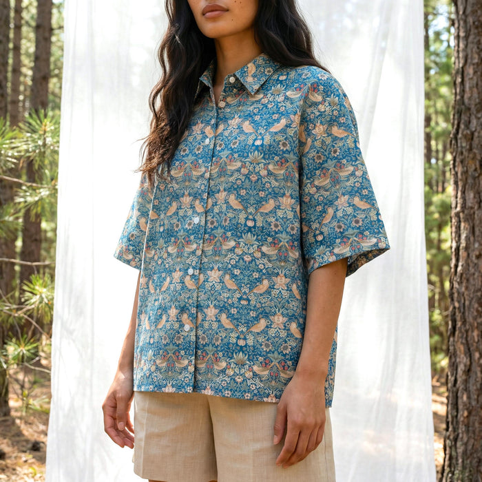 Liberty London Loose Fit Collared Shirt, Kimono Half-sleeved Blouse, Button-up Personalised Chemise, Handmade Womenswear